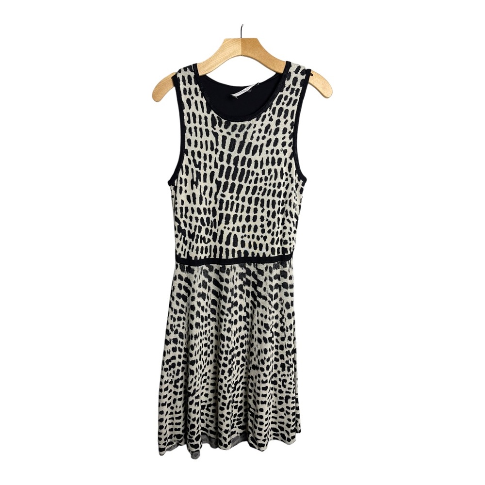 Trina Turk Animal Print Tank Stretch Sweater Dress Black Cream Size Large